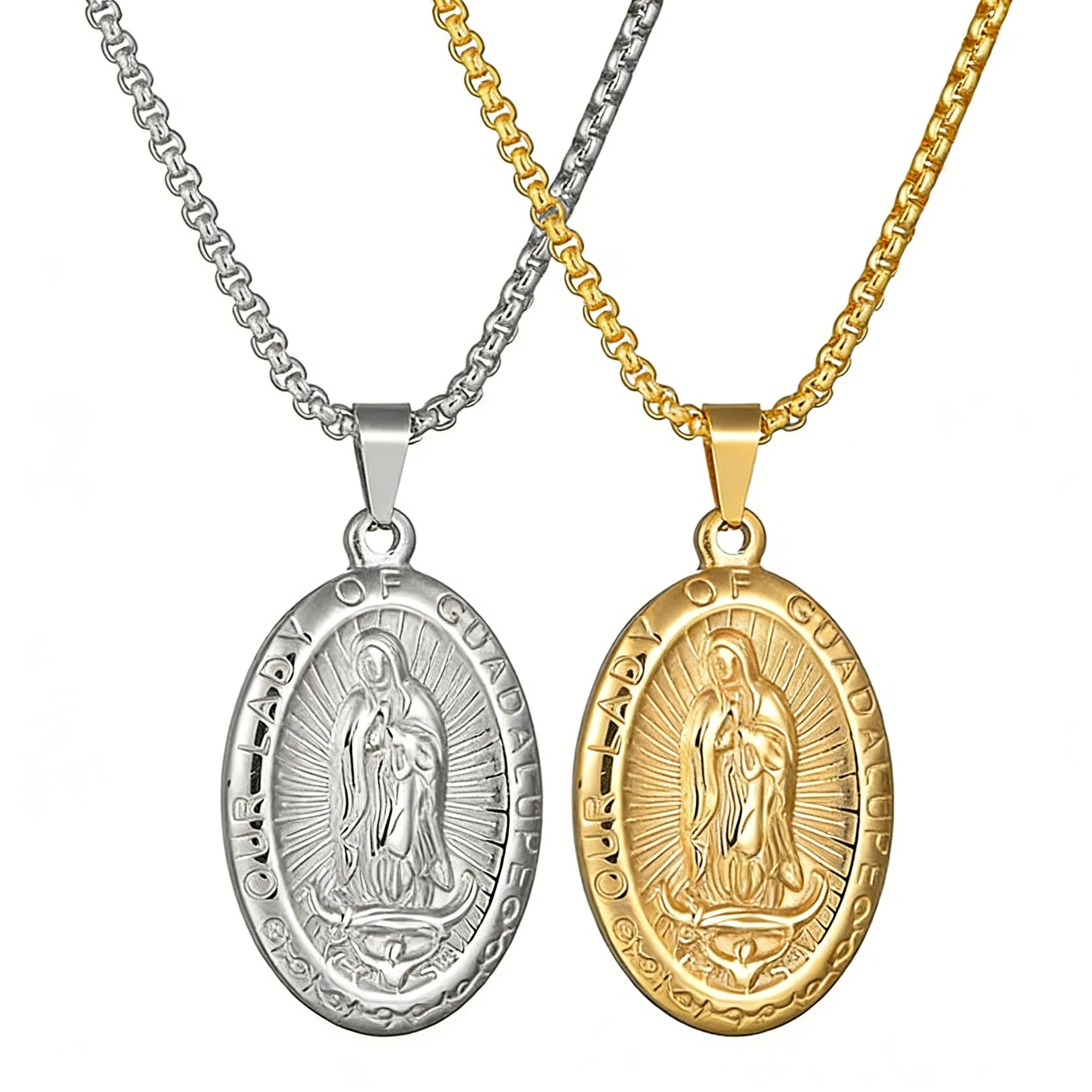 MECYLIFE Gold Virgin Mary Necklace Stainless Steel Religious Lady of Guadalupe Necklace Christian Jewelry Gift