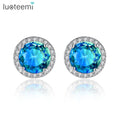 LUOTEEMI Blue Crystal Diamond Stud Earrings White Gold Jewelry Finding Ear Piercing Copper Stud Earrings MegaBDM