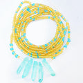 Natural Plating Blue Long Crystal Stone Chip Weightloss Double String Cotton Tie on African Waist Beads Belly Chain Body Jewelry