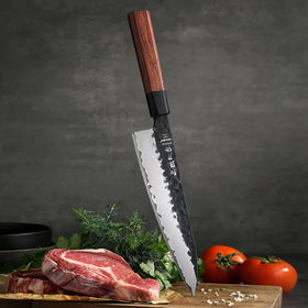 HEZHEN NEW 10Cr Core Stainless Steel Chef Knife With Red Wood Handle Kitchen Knives Handmade
