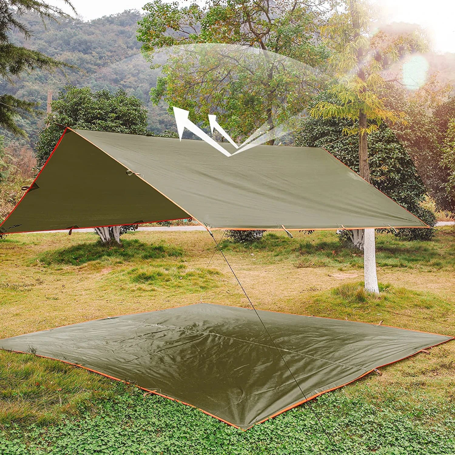 WOQI Foldable Lightweight Camping Hammock Sunshade Outdoor Picnic RainFly Travel Beach Tent Tarp with Poles