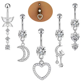 Fashion Navel Piercing Jewelry 14g Stainless Steel Zircon Navel Ring Piercing Heart Shape Belly Rings