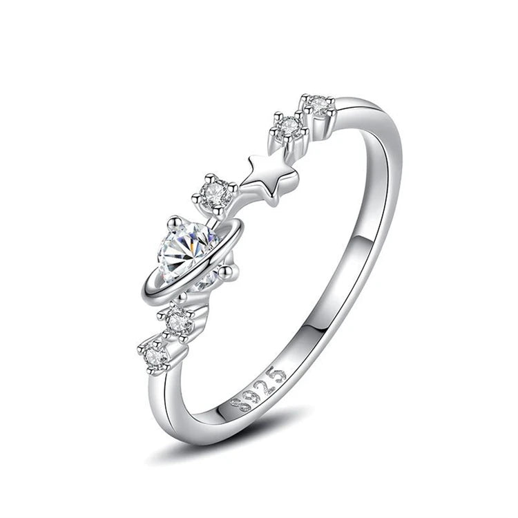 Fashion 925 sterling silver star planet CZ diamond index finger ring for women girls
