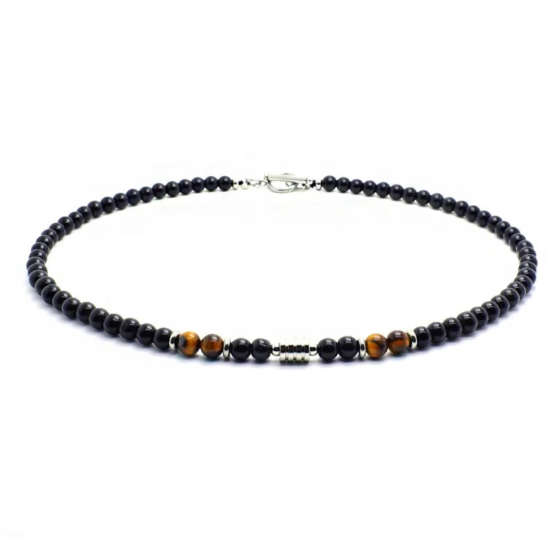 Sini Jewelry European Hip Hop Stainless Steel Man Jewelry  Nature Tiger Eyes Lava Stone Necklace