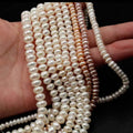 White Color 3A Grade Button Pearl Bead Chain Natural Button Full Hole Freshwater Pearl Strand Wholesale Price Per Stand