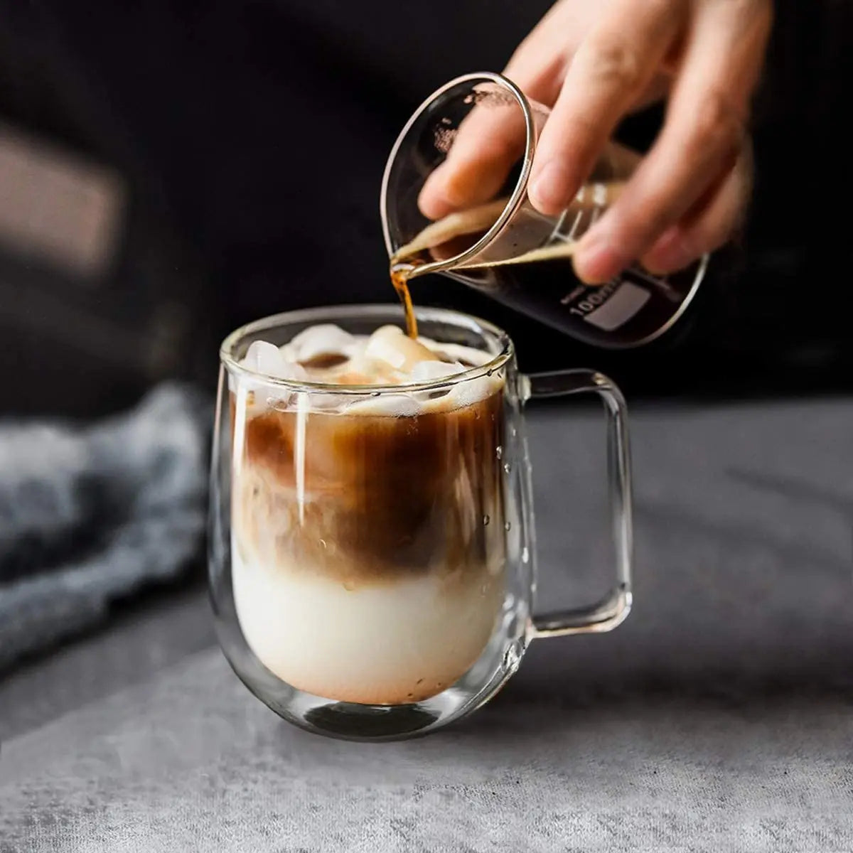 Wholesale Customized logo Handmade High Borosilicate Double Wall Glass Coffee Cup with Handle