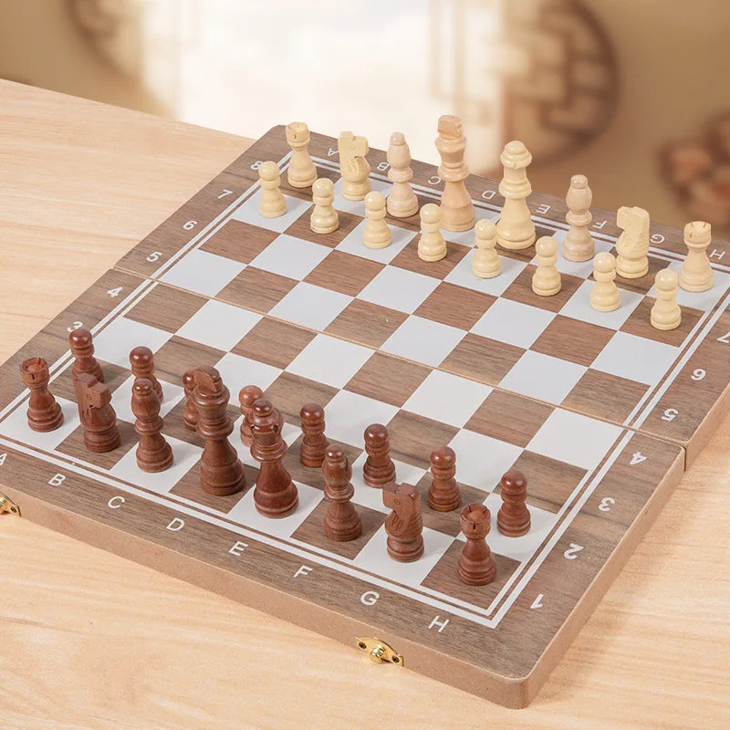 Explosive Models Educational Toys L Size 39 cm Rounded Corners Double Sided Folding Design MDF Wooden Chess Board Set