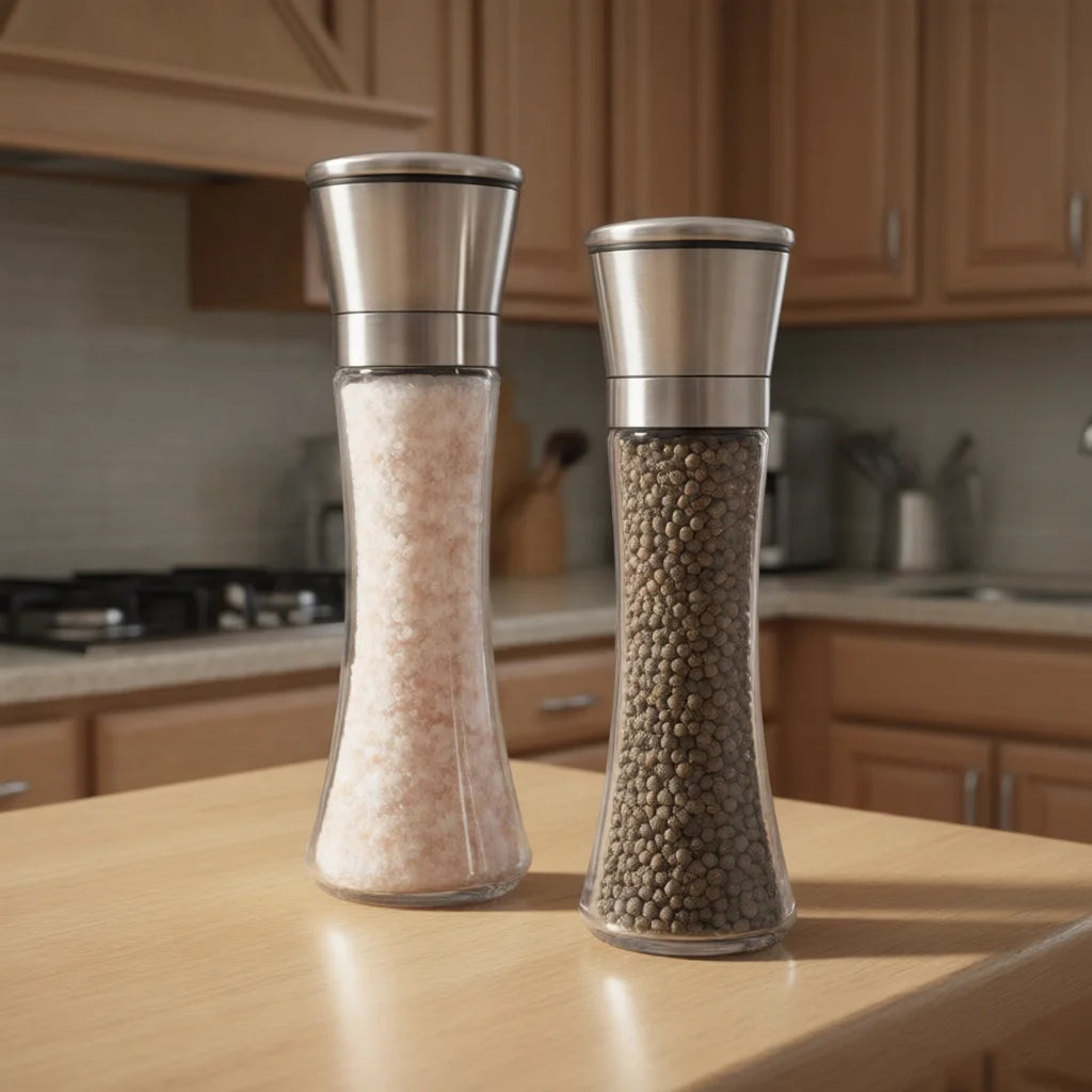 BBQ Hot Sale Wholesale Stainless Steel Manual Glass Salt and Pepper Grinder for Spices With Single Package