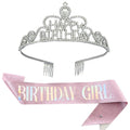 Pafu Birthday Girl Bling Bling Sash & Rhinestone Tiara Crown Kit Women 18th Party Supplies