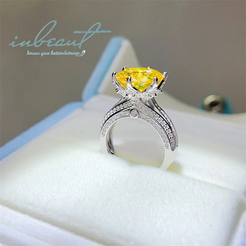 925 Silver Original 5 Carat Brilliant Cut Passes Diamond Test Yellow Moissanite Wedding Ring for Women Fine Gemstone Jewelry