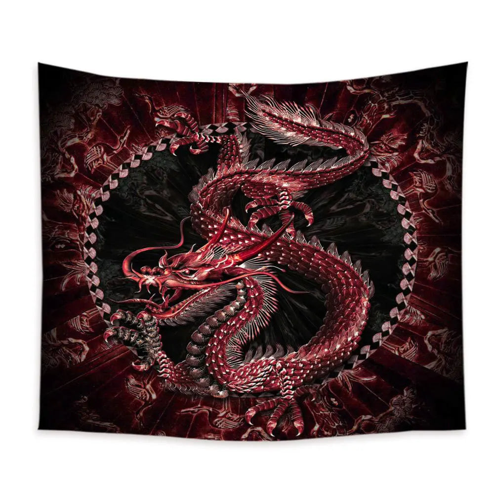 Chinese Dragon Totem Tapestry Cartoon Castle Wall Hanging Woven Mandala for Home Decor Room Carpet Bedspread Beach Mat Tapis Art MegaBDM