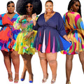 S-5XL High-Quality V Neck Long Sleeve Dresses Woman Evening Party Plus Big Size Dress