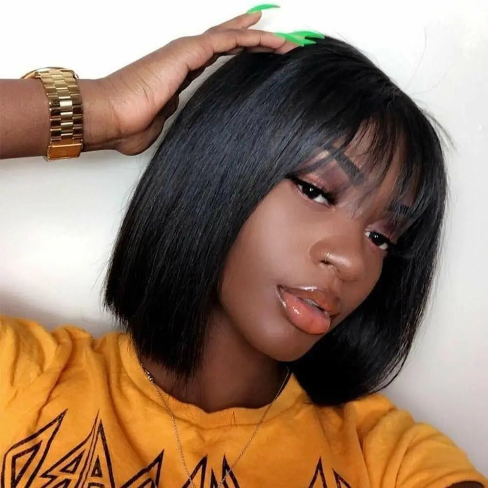 Straight Wig With Bangs Brazilian Fringe Bob Human Hair Wigs Remy Full Machine Made Human Hair Wigs for Women