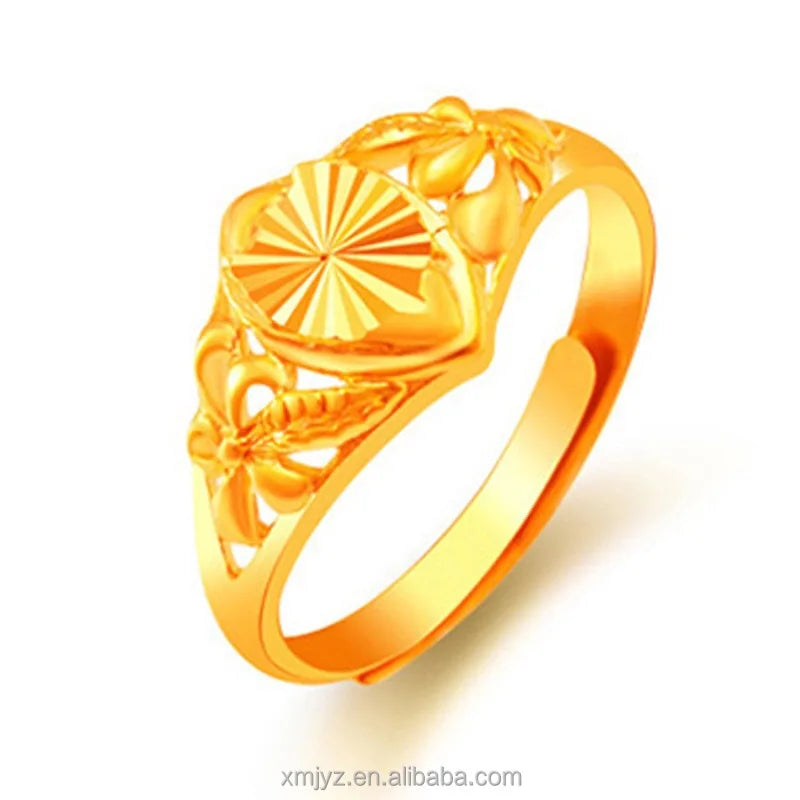 Brass Gold-Plated Ring Female Accessories Imitation Gold Ring Opening Small Love Flower Ring Wholesale Direct Sales
