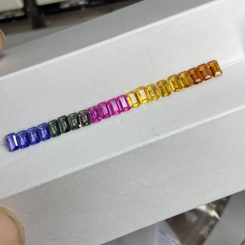 3x5mm Colorful Corundum Loose Lab Sapphire Baguette Rainbow Gem Stone