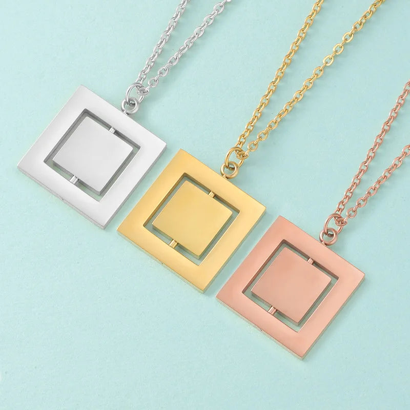 Hot Selling Stainless Steel Gold Rectangle Glossy Pendant Engraved Pendant Necklace Bijoux En Acier Inoxydable Wholesale