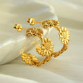 Retro Elegant Hypoallergenic C Shape Earring Waterproof Non Tarnish 18k Gold Plated Stainless Steel Flower Stud Earrings YF4189
