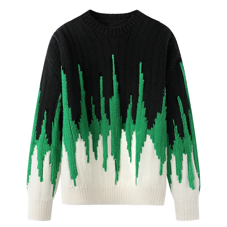 Custom Oem & Odm Men Sweater New Contrast Color Jacquard Rib Knitted Pullover Sweater