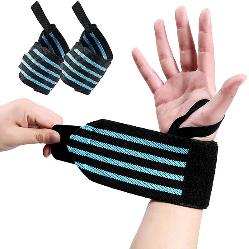 Premium Black Elastic Wrist Wraps Weight Lifting Thumb Loops Hook Loop Tapes Polyester/Nylon Material Wrist Protection Single