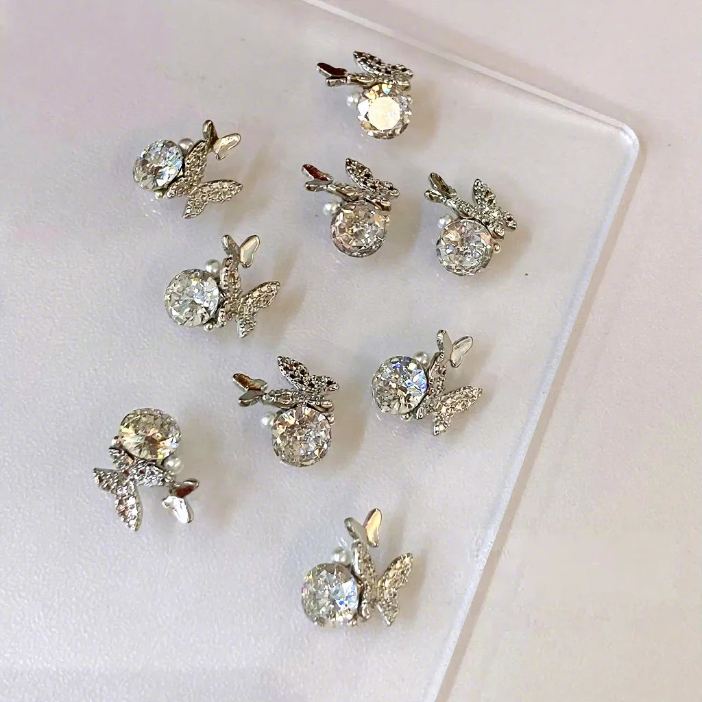 Premium 3D Summer Style Nail Accessories with Butterfly Zircon Stacked Diamond Versatile Light Luxury Sparkling Pearl Finish