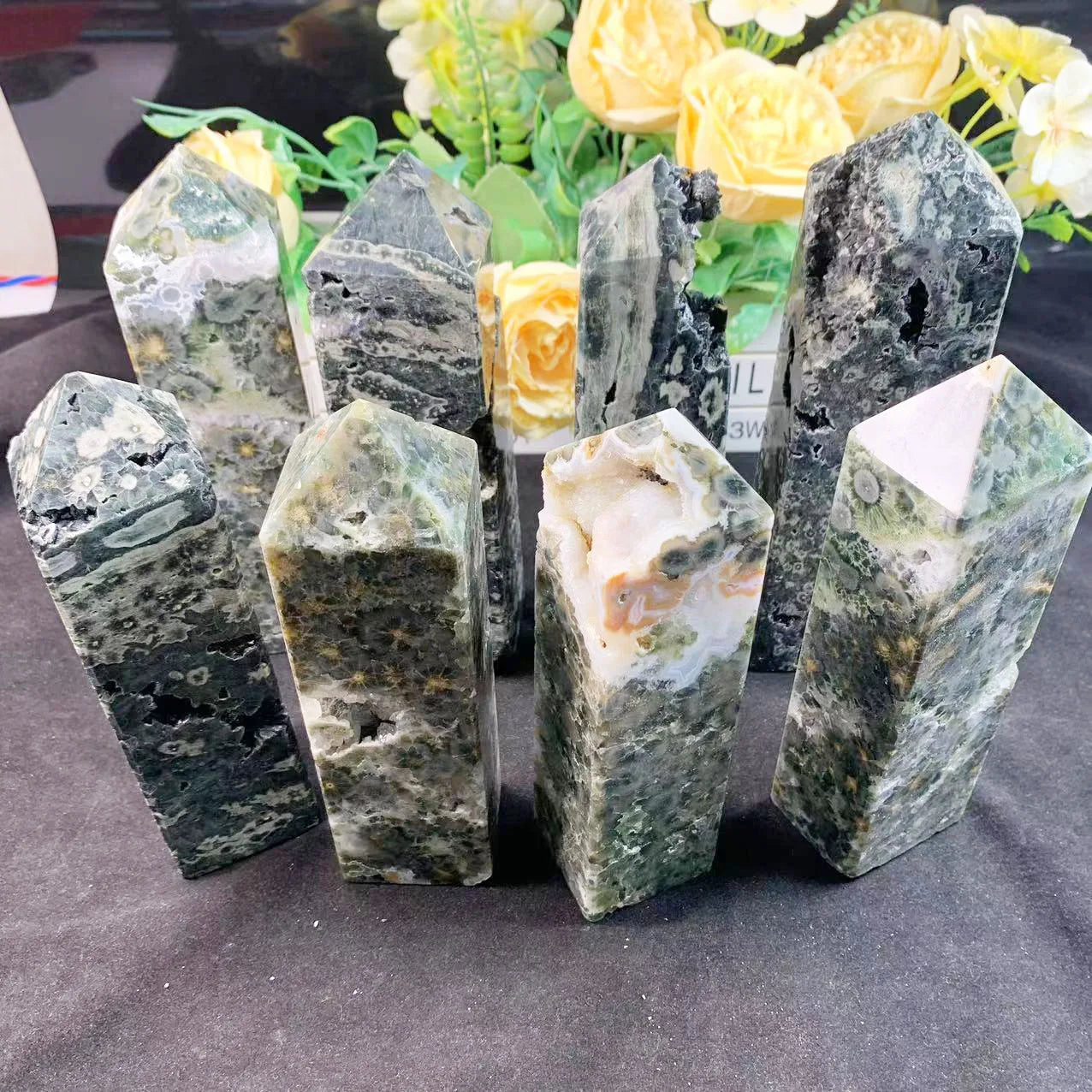 Wholesale Nature Large Crystal Stone Tower Ocean Jasper Druzy Tower for Sale