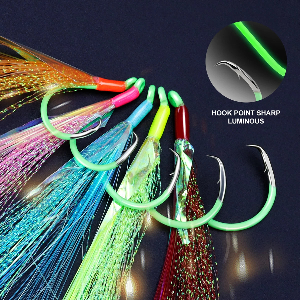 Luminous Flasher Silk Glow Circle Hook 6/0 7/0 8/0 9/0 10/0 High Carbon Steel String Hook for Saltwater Fishing Tackles Custom