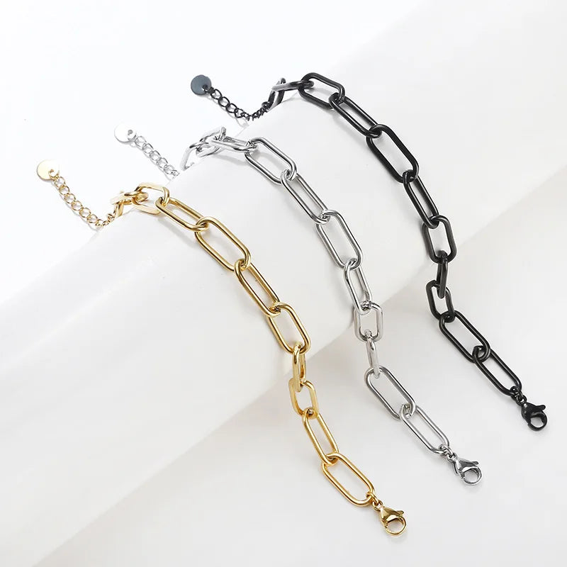 Fashion Trendy Stainless Steel Fine Gold Plated Chic Chain Link Bracelet Women Jewelry