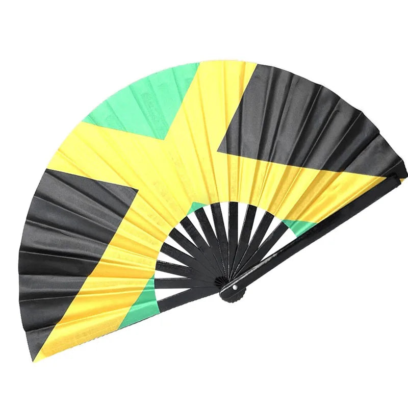 New Trends Custom Caribbean Jamaica Flag Folding Bamboo Fan for Carnival National Flag Foldable Fan