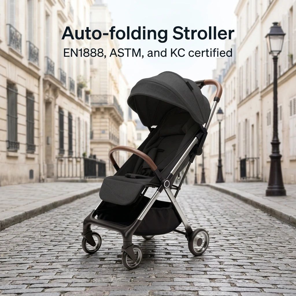 Premium Luxury Lightweight Baby Stroller with One Hand Auto Fold Adjustable Recline Shockproof Terrain Wheels for Family Travel