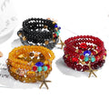 Boho Stretch Charm Starfish Evil Eye Multi Layer Bohemian Beaded Bracelet Set Jewelry for  Women