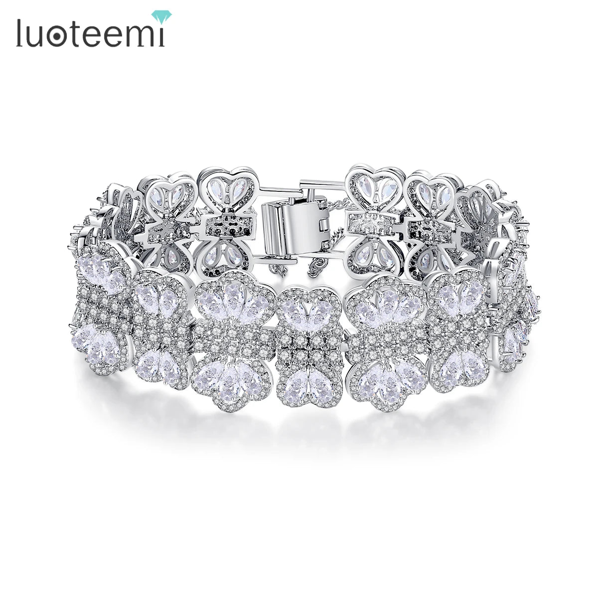LUOTEEMI Tennis Bracelet Cz Woman Fashion Jewelry Zircon Brass Flower Bow Tie Wide Little Girls Bracelet Vendors