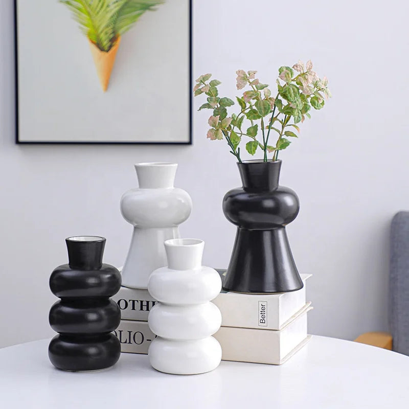 Porcelain Modern Stacking Vase Tabletop Vase for Home Decor Living Room Pampas Grass Wedding Centerpieces