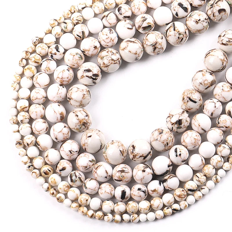 Wholesale Natural Stone Shell White Glitter Turquoise Stone Loose Round Beads for Jewelry Making