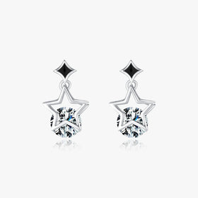 925 Sterling Silver Original Enamel Ear Studs for Women Hypoallergenic Stars Sparkling CZ Stud Earrings