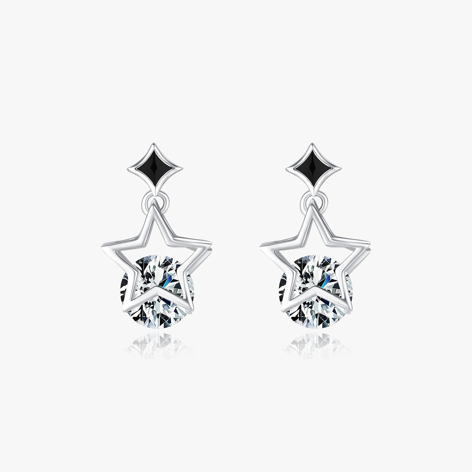 925 Sterling Silver Original Enamel Ear Studs for Women Hypoallergenic Stars Sparkling CZ Stud Earrings