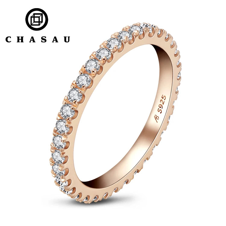 Fashion Rose Gold 925 Sterling Silver Cubic Zircon Cz Band Women Engagement 1.4mm Wedding Eternity Ring