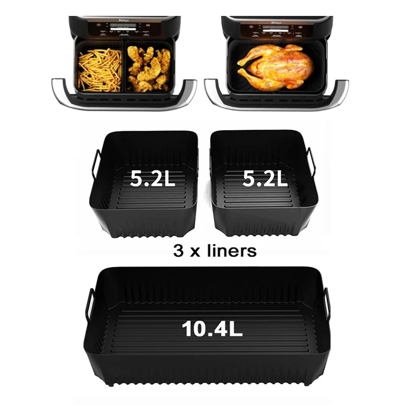 Dishwasher Safe Air Fryer Silicone Liners for Ninja AF500UK/DZ701 Air Fryer Basket Replacement Dual 7QT Basket