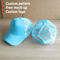 High Quality Custom logo Sky Blue Women Snapback 5 Panel High Crown Checkered Mesh Back Foam Trucker Hat with Rope