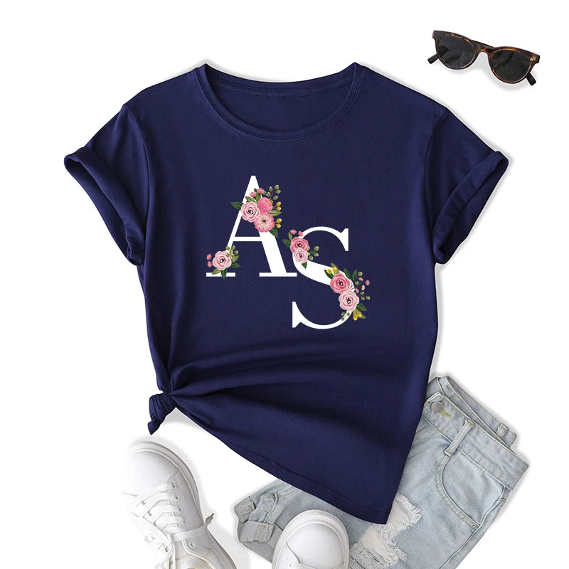 Women's Casual Breathable Eco-Friendly Quick Dry Cotton/Polyester Knitted Fabric T-shirts Solid Flower Letter Logo Print Crew