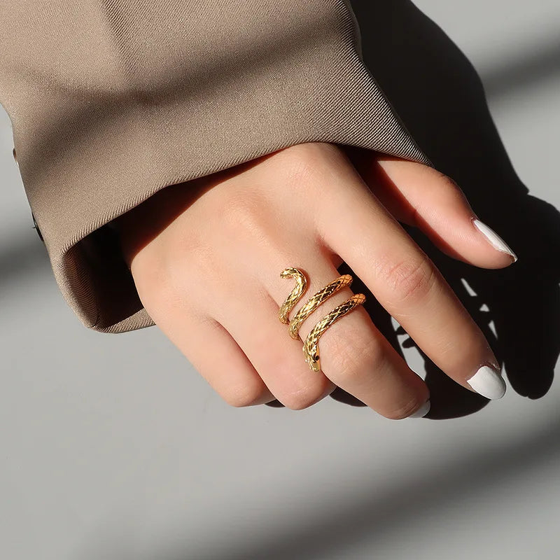 18k Gold Plated Wrap Snake Ring Trendy Stainless Steel Women's Rings