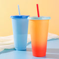 Reusable Plastic Water Bottles With Straws Temperature Color Changing Cold Cups 710ml Magic Tumblers Birthday Gifts
