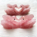 High Quality Rose Quartz Crystal Carving Swan Statue Crafts Natural Hand Carved Rose Quartz Crystal Swan for Decoration