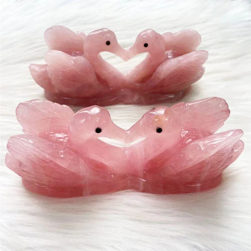 High Quality Rose Quartz Crystal Carving Swan Statue Crafts Natural Hand Carved Rose Quartz Crystal Swan for Decoration