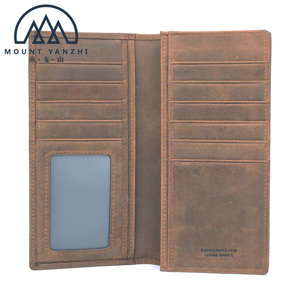 Luxury Crazy Horse Leather Bifold Card Holder Wallet Men Business Trading Card Long Wallets