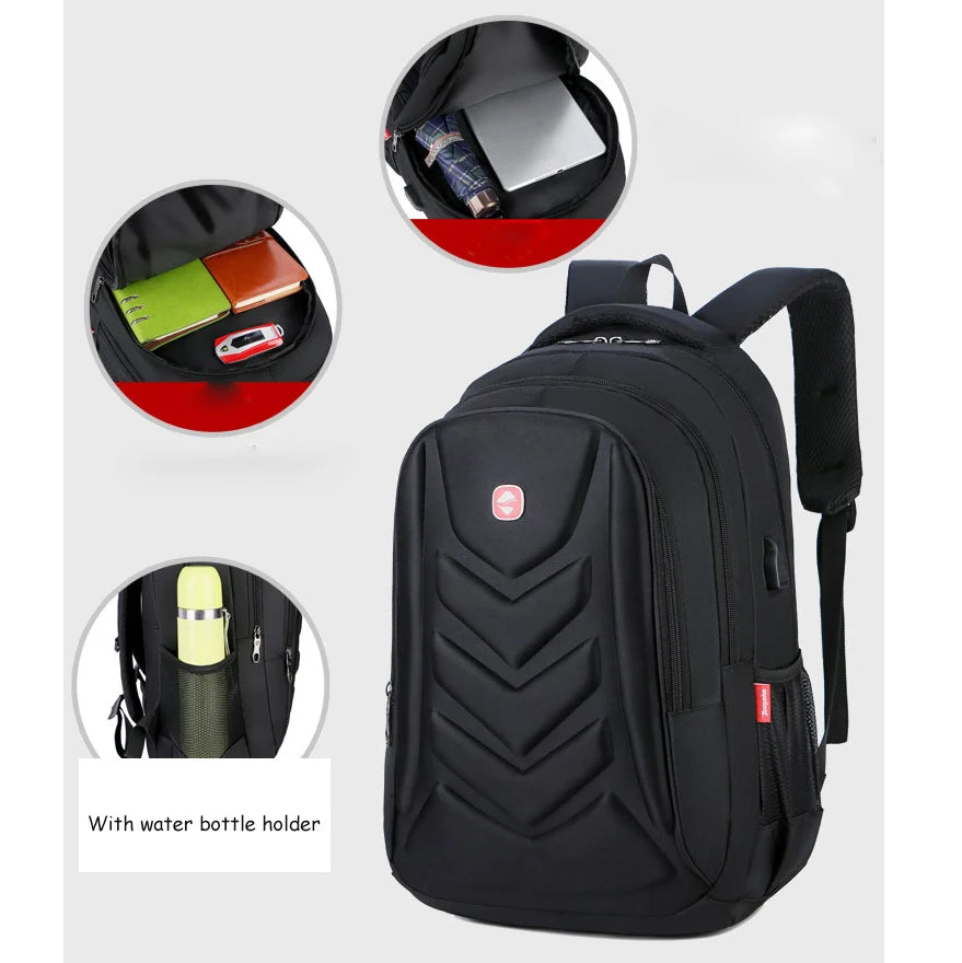 QXMOVING Stylish 15\" Computer Backpack for Men Waterproof Anti-theft Casual Travel Sport Bag with USB Polyester Lining