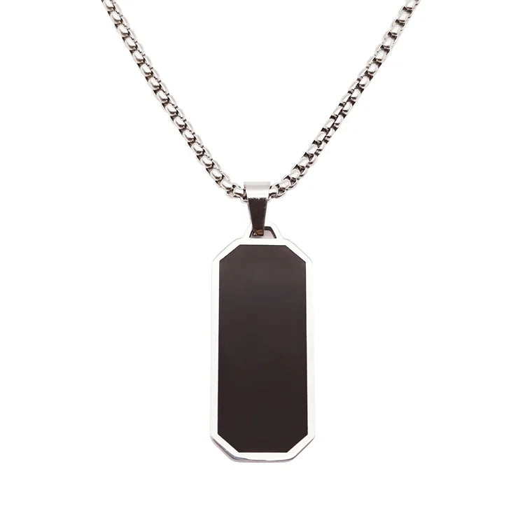 Wholesale Classic Rectangle Black Oil Drop Pendent  Necklace Waterproof Stainless Steel Men's Fashion Jewelry