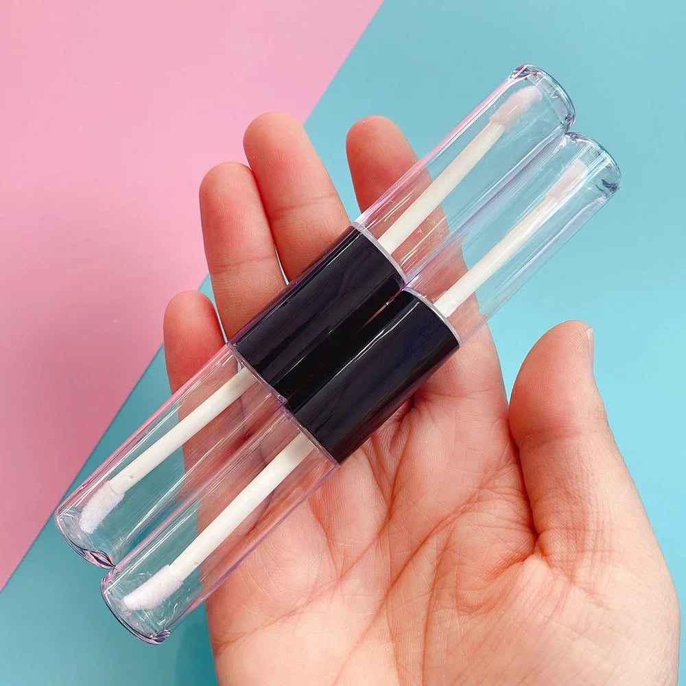 LZ Pack Stock 100pcs Wholesale Private Labels Long Dual Wand Lip Gloss Bottle 8ML Black Lipgloss Tubes