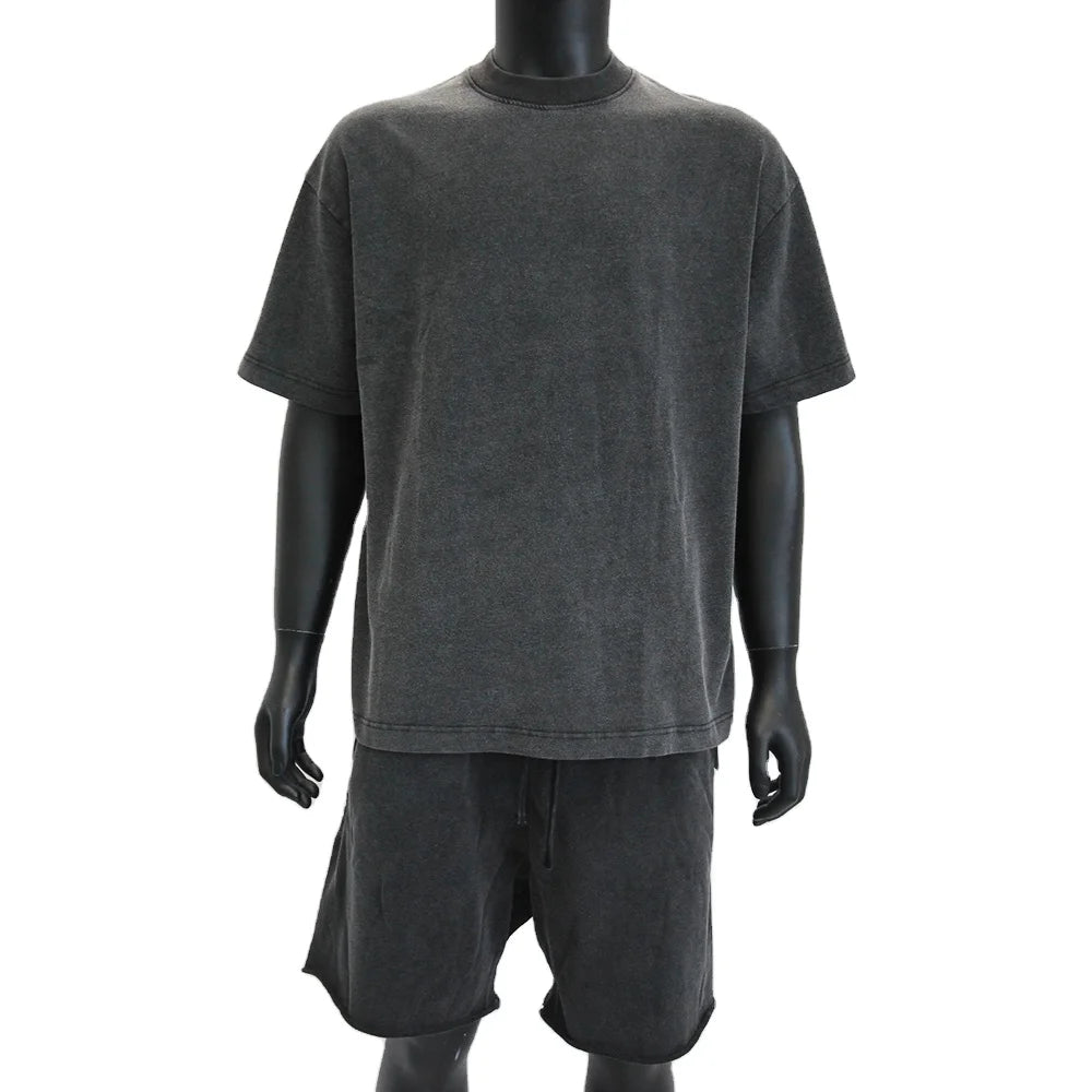 Custom 280G Men Acid Washed T Shirt Streetwear Black Stone Retro 100% Cotton Blank T Shirts Custom Oversized Vintage T-Shirt