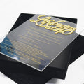 Laser Cut Gold clear Acrylic Birthday Party Invitation Card Design with Hardboard Velvet Box
