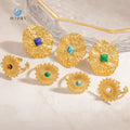 SUMMLY Vintage Wholesale 18K Gold Plated Stainless Steel Natural Stone Open Ring Classic Flower Shape Fashion Jewelry